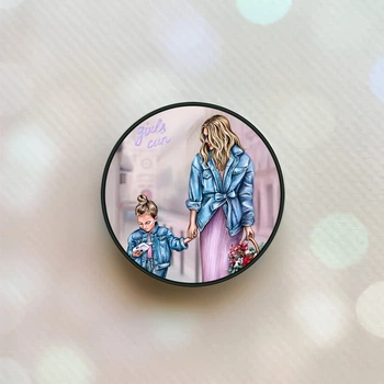 Держатель для смартфона / планшета попсокет Popsocket Черный :: Мама и дочь (принт 56)