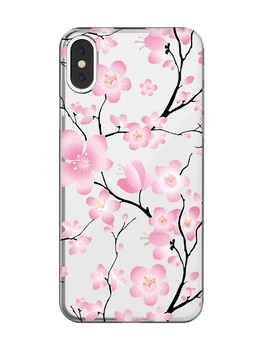 Прозрачный чехол на iPhone X/Xs :: Цветущая сакура (принт 282)