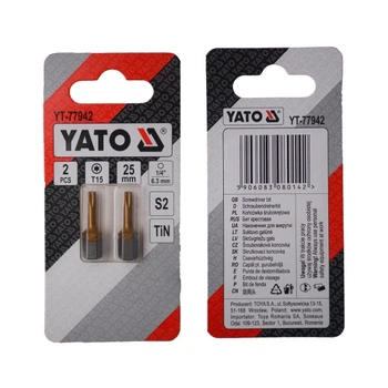 Насадка отверточная TORX T15 х 25 мм. HEX 1/4", покрытая титаном, 2 шт YATO (YT-77942)
