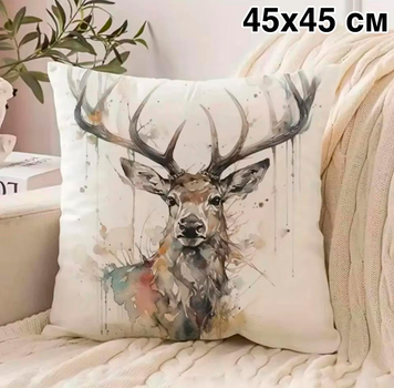 Декоративная квадратная наволочка для подушки DEER 1 односторонняя наволочка на молнии с принтом оленя, 45х45 см, белая "G" (98038276)