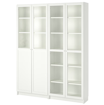 Книжкова шафа з дверима панель/скло BILLY/OXBERG 160x30x202 см IKEA 792.807.38 білий