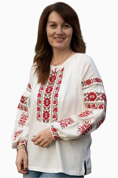 Жіноча вишиванка сорочка Традиційна V-3543 льон (S)80-84 молочна з квітковим орнаментом (35420411142)