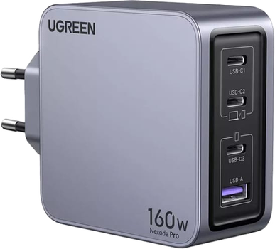 Мережевий зарядний пристрій Ugreen X763 3xUSB-C 1xUSB-A 160W Gan Nexode Pro Сірий (UGR-25877)