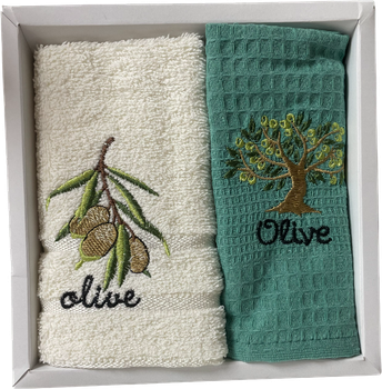 Набор 2 махрово-вафельных полотенца Nilteks Towels кухонные 30x50 см Oliva (TC303375776)