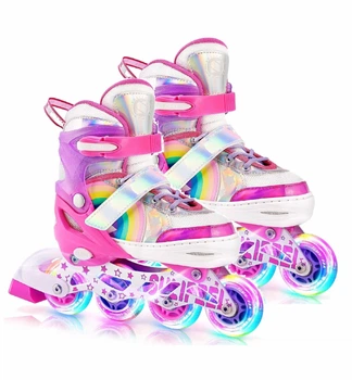 Роликові ковзани розсувні Inline Skates PU світло розмір 29-33 устілка 18-20,5 см Pink (75504-S)