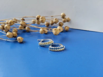 Серебряные серьги серёжки Дорожка с желтыми и голубыми Камнями серебро 925 пробы 53014 3.00 г