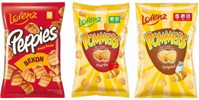 Набор снеков Lorenz №2 Pommels Оригинальные 75 г + Pommels Паприка 75 г + Peppies Бекон 100 г (0.25 кг) (4820007052811)