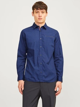 Рубашка хлопковая мужская Jack & Jones 12235969 XL Синяя (5715601209121)