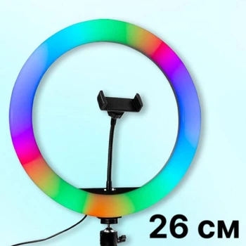 Разноцветная кольцевая лампа светодиодная RGB LED 26 см для селфи от USB ЮСБ многоцветная для фото видео блогеров