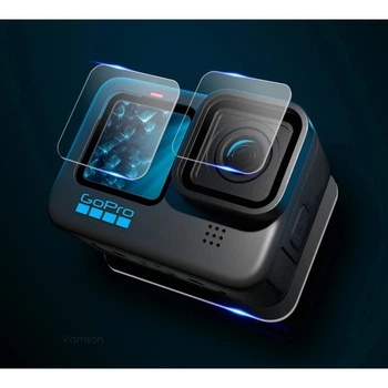 Комплект защитное стекло на экраны и объектив для GoPro Hero 12,11,10,9 (19805)