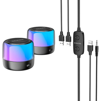 Портативная колонка BOROFONE BP12 Colorful BT5.2, AUX, USB, 10W wired 2-in-1 computer speaker Black