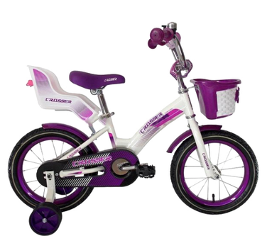 Детский велосипед Crosser Kids Bike 14 дюймов для девочек с ножным тормозом надувными колесами стальной рамой для детей от 4 до 6 лет фиолетовый