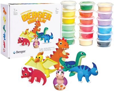 Zestaw masy plastycznej BERGER Kids Clay DINOZAURY 18 pojemniczkow 270 g (8596165040323)