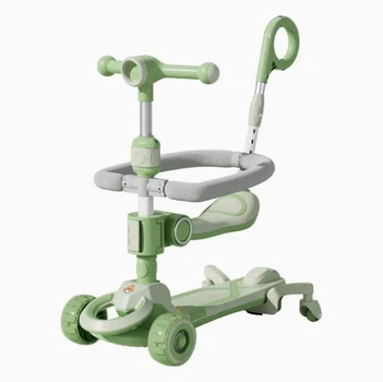 Дитячий самокат-трансформер CITY LINE Baby Care 388 4 в 1 зі світними колесами PU світною платформою захисним бортиком складною рамою підшипниками ABEC-7 заднім ножним гальмом до 50 кг зелений