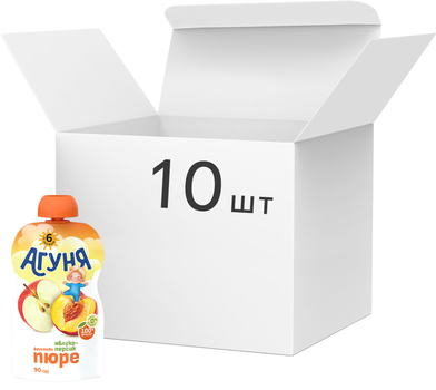 Упаковка фрукового пюре Агуня Яблуко-Персик 90 г х 10 шт (4823063128018)