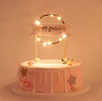 Топпер Для Торта Cветодиодный Happy Birthday Мягкий Свет