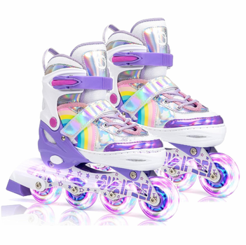 Роликовые коньки раздвижные Inline Skates PU свет размер 34-38 стелька 21-23,5 см Violet (61203-М)