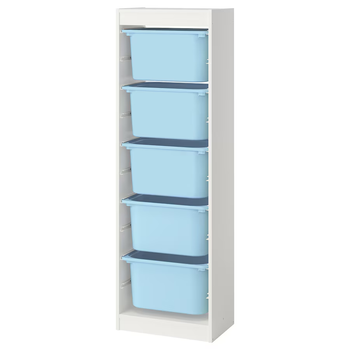 Стелаж с контейнерами TROFAST 46x30x145 см IKEA 595.754.73 белый / светло-голубой