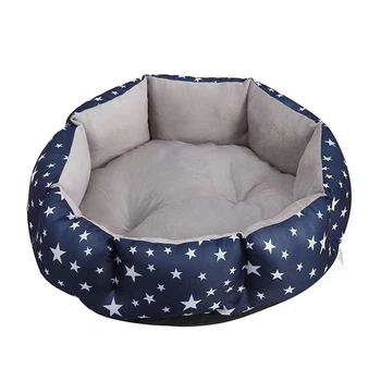 Лежак для котов собак Lesko SY-2022-1208 Blue Stars M круглый