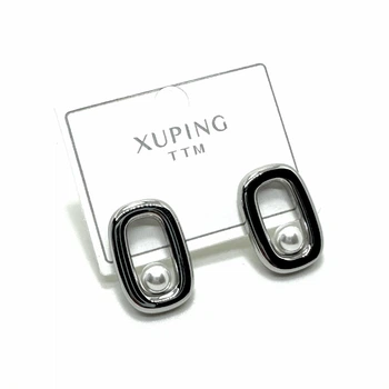 Сережки Xuping прямокутної форми срібного кольору з перлиною 12мм*20мм 20/20115