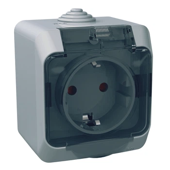 Розетка Schneider Electric Cedar Plus IP44 с заземлением и защитной крышкой серая WDE000643