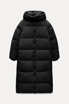 Довгий Зимовий Пуховик ZARA Women's Water and Wind Protection S Чорний (21455)