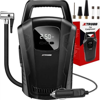 Автомобильный компрессор Xtrobb 21866 с LCD-дисплеем 120 Вт 10 Бар 12В Черный с автоматическим отключением и функцией подкачки шин
