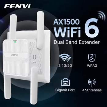 Беспроводной Wi-Fi ретранслятор Fenvi AX1500 1500Mbps 2.4G/5GHz, расширитель покрытия WiFi, Усилитель сигнала