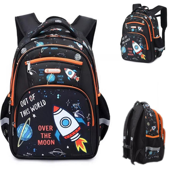 Шкільний ортопедичний дитячий рюкзак для хлопчиків Universe World Rocket космос планети для хлопчика до школи 1 – 5 клас та першокласника чорний