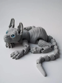 Кот Сфинкс 3D подвижная игрушка серый 30 см.