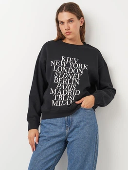 Світшот на флісі жіночий H&M 1011828_бел.надп S Чорний (KAY2000001507612)