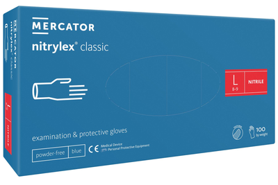 Рукавички медичні Mercator Medical Nitrylex® Classic нітрилові L Сині 100 шт