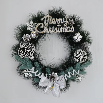 Новорічний вінок 40 см Merry Christmas сріблястий