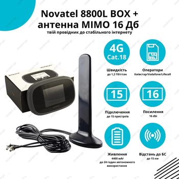 4G авто комплект роутер Novatel 8800L BOX с агрегацией частот + антенна MIMO 16 Дб (TS9)
