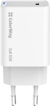 Мережевий зарядний пристрій ColorWay GaN Mini 65W PD Port PPS USB-C White (CW-CHS049PD-WT)