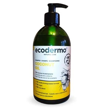 Шампунь для сухих волос ECODERMA на 96% из натуральных ингредиентов с кокосовым маслом и маслом ши 500 мл. COCONUT OIL