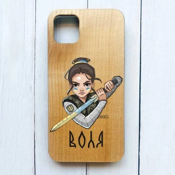 Деревянный чехол на iPhone 11 Pro Max :: Украинская защитница (принт 169)
