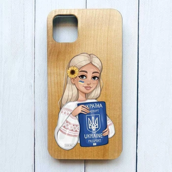 Деревянный чехол на iPhone 11 Pro Max :: (6,5) :: Девушка с паспортом (принт 13)