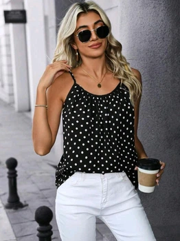 Майка TOP Printed яркая женская летняя французкий стиль Черный в белый горох M/L