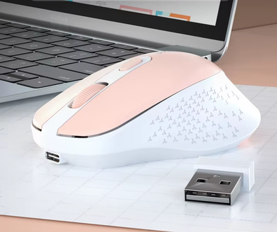 Мышь аккумуляторная беспроводная, бесшумная DUOHAO M17 2,4G+Bluetooth pink/розовая (II) 33943