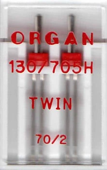 Иглы швейные двойные универсальные ORGAN TWIN №70/2 пластиковый бокс для бытовых швейных машин (7046)