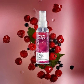 Освіжаючий лосьйон-спрей для тіла Avon з ароматом малини та чорної смородини «Малинове задоволення» 100 мл