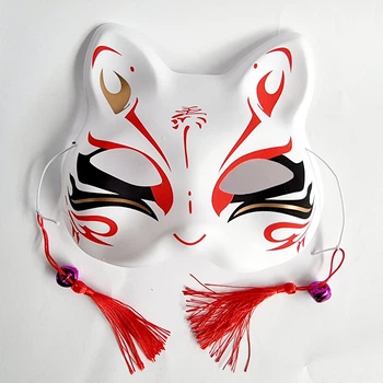 Маска Кицунэ Японской Лисы Kitsune черная с красным №3, 18х17 см