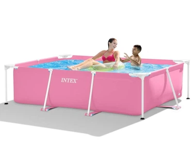 Каркасний рожевий прямокутний дитячий басейн 220х150х60 см intex