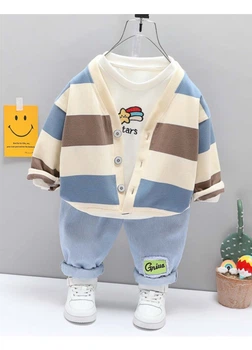 Детский костюм тройка (кардиган, кофта, джинсы) Baby Shark 104см голубой с белым KO552