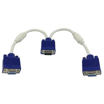 Сплиттер разветвитель VGA to 2xVGA 3+6 с ферритами 25см Blue (312867)