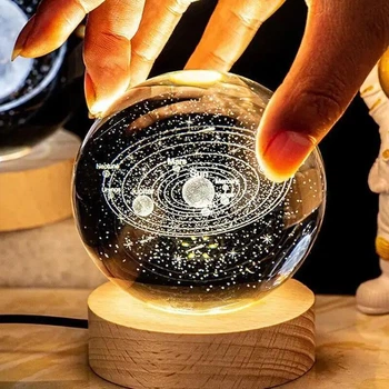 Світлодіодна кришталева куля, 3D нічник "Сонячна система"