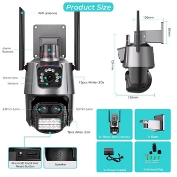 IP Камера Besder P10QS-9MP ICSEE 3 lenses с сиреной, зум (app. complete set. with charger)