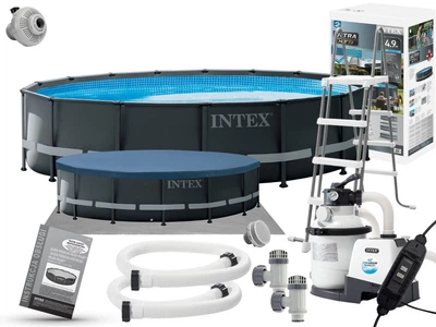 Каркасний басейн Intex 26326 фільтр-насос, сходи, тент, підстилка Розмір 488 x 122 см, об'єм 19156 л