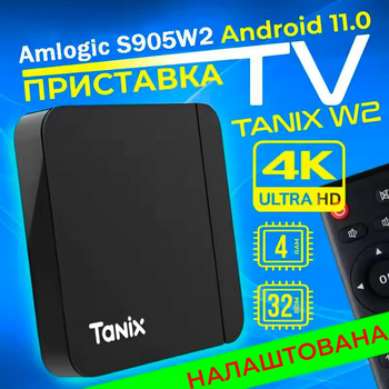 Смарт тв приставка Tanix W2 4/32 + Настройка + Cертификат YouTV + Установка приложений для просмотра ТВ, Каталоги с фильмами и сериалами, YouTube без рекламы, Просмотр торрентов онлайн, Плееры